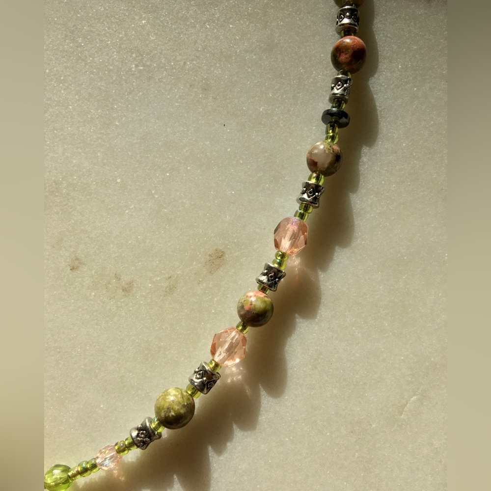 Natural Moldavite Necklace with Unakite Stones, Czech Crystals & Wire Wrapped  💖 - Picture 10 of 15
